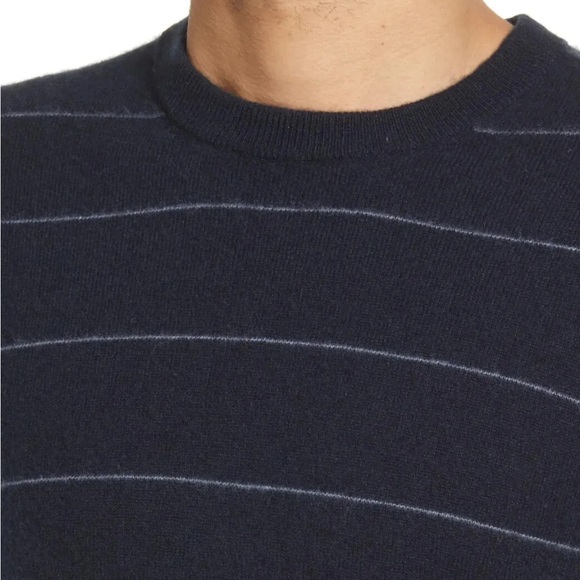 Vince Men's Boiled 100% Cashmere Stripe Long Sleeve Navy Blue Crew Sweater XL - Picture 3 of 14